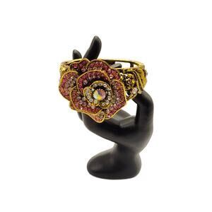 Vintage Pink Crystal Hinged Flower Clamper Bracelet